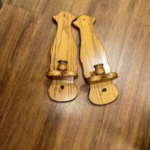 2ct Vintage Oak? Wooden Wall Sconces Taper Candle Holders 17" Country Cottage